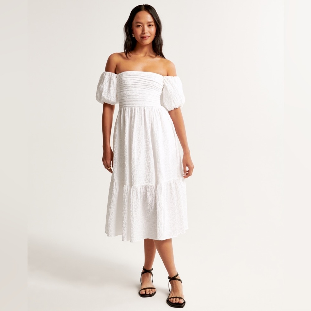 Abercrombie & Fitch Emerson Off The Shoulder Ruched Maxi Dress | White | M